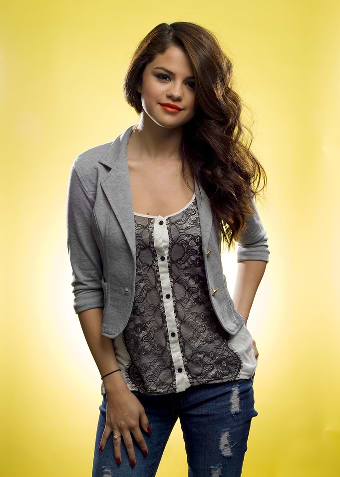 Selena Gomez Portrait on Yellow Background