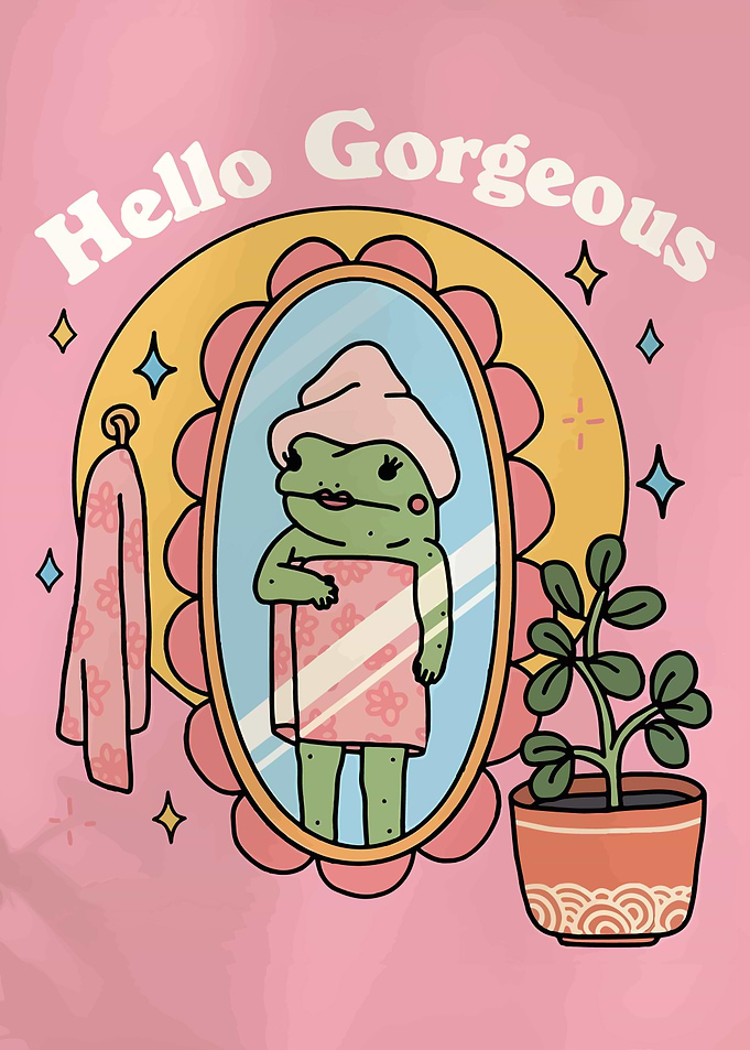 Hello Gorgeous Frog Bathroom Art