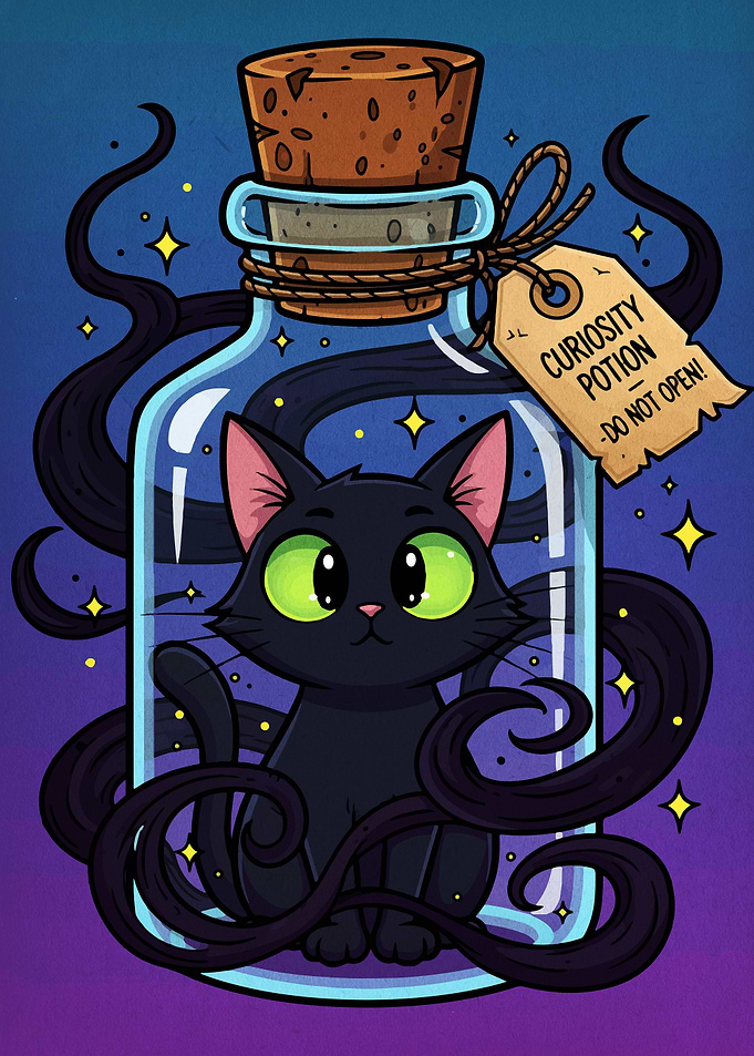 Curiosity Potion with Black Cat