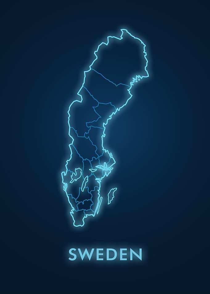 Sweden Map Neon Blue