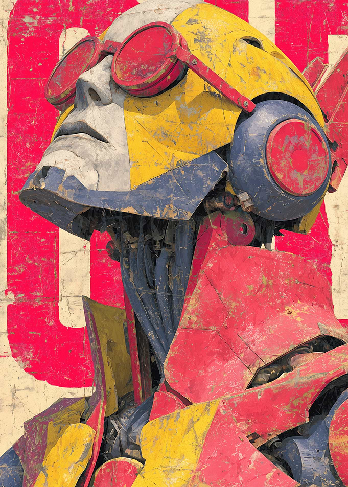 Retro Robot Portrait with Red Glasses