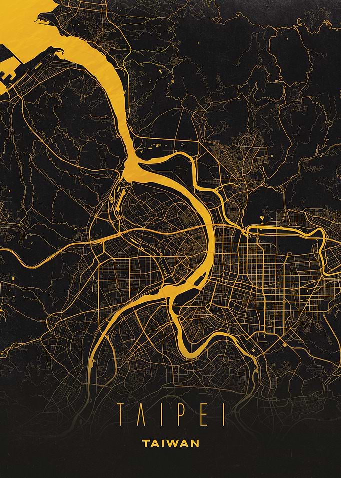 Taipei, Taiwan - Golden City Map Art Print