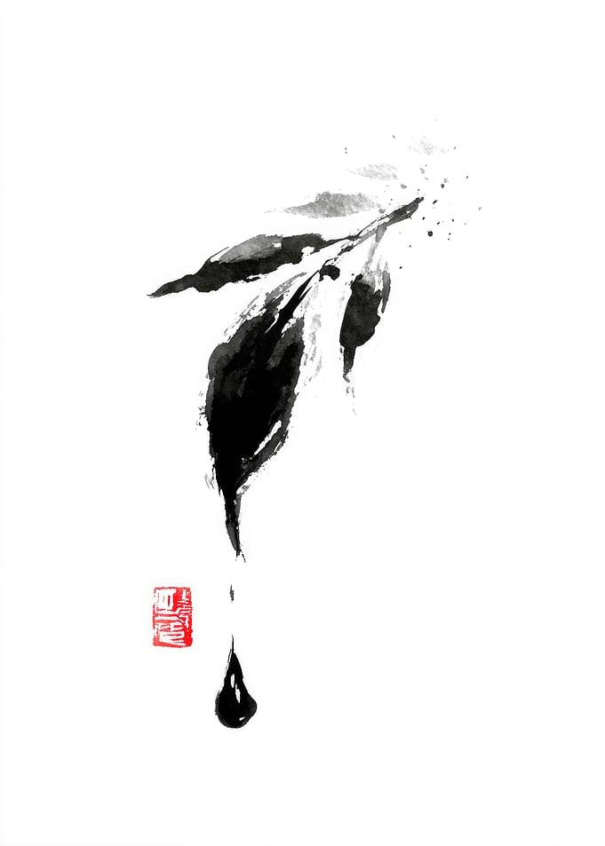 Ink Wash Painting of Leaves