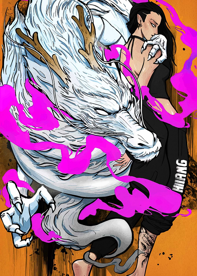Dragon and Woman Digital Art