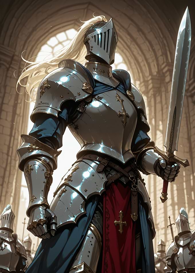 Knight in shining armor with sword