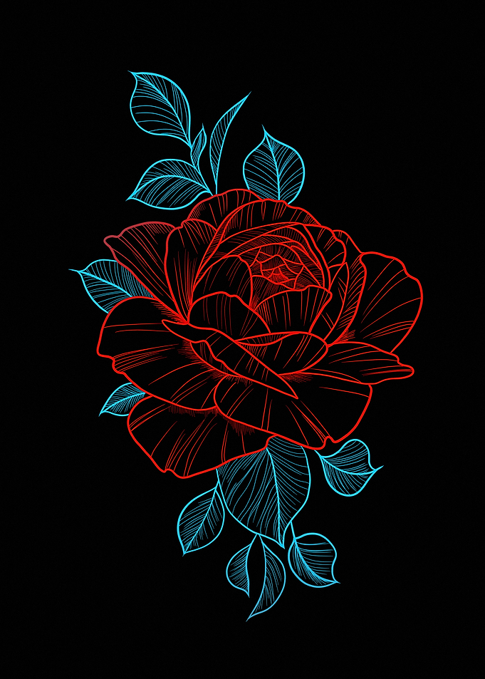 Red and Blue Rose Illustration
