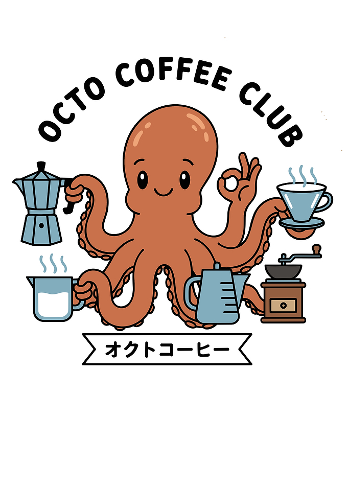 Octo Coffee Club Cartoon Illustration