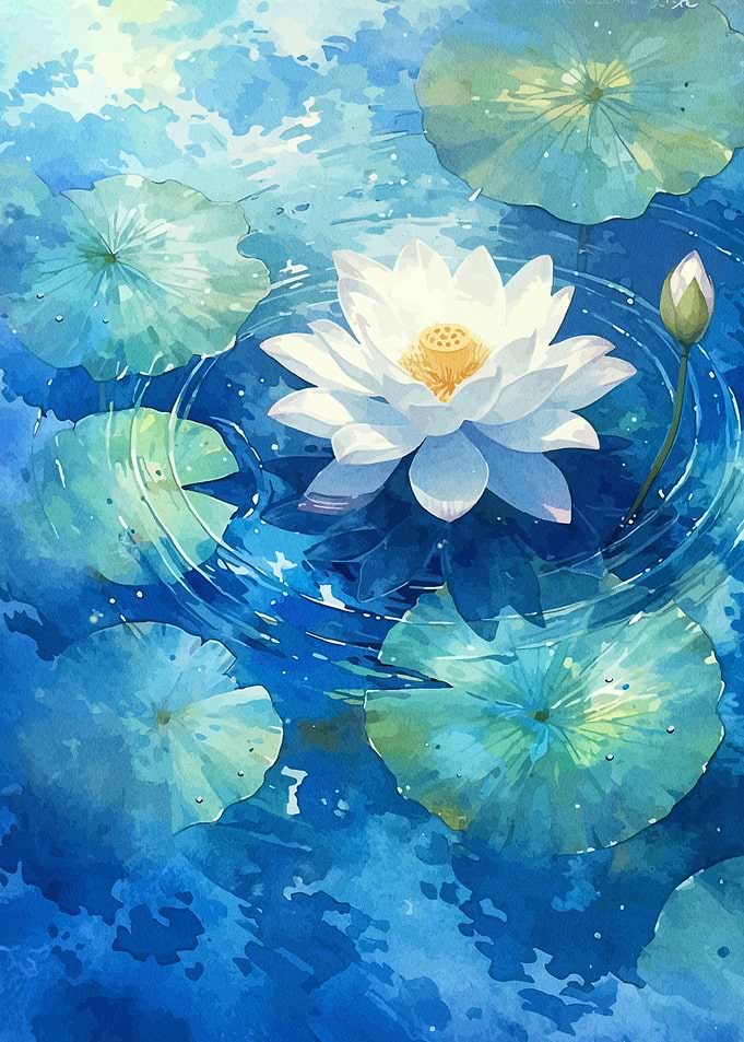 White Lotus Flower in Blue Water
