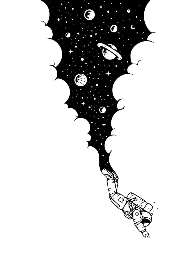 Astronaut in Space Black and White