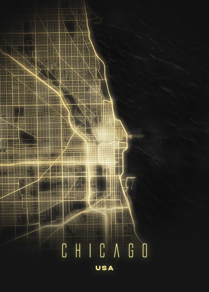 Chicago, USA - Radiant City Grid Map Art