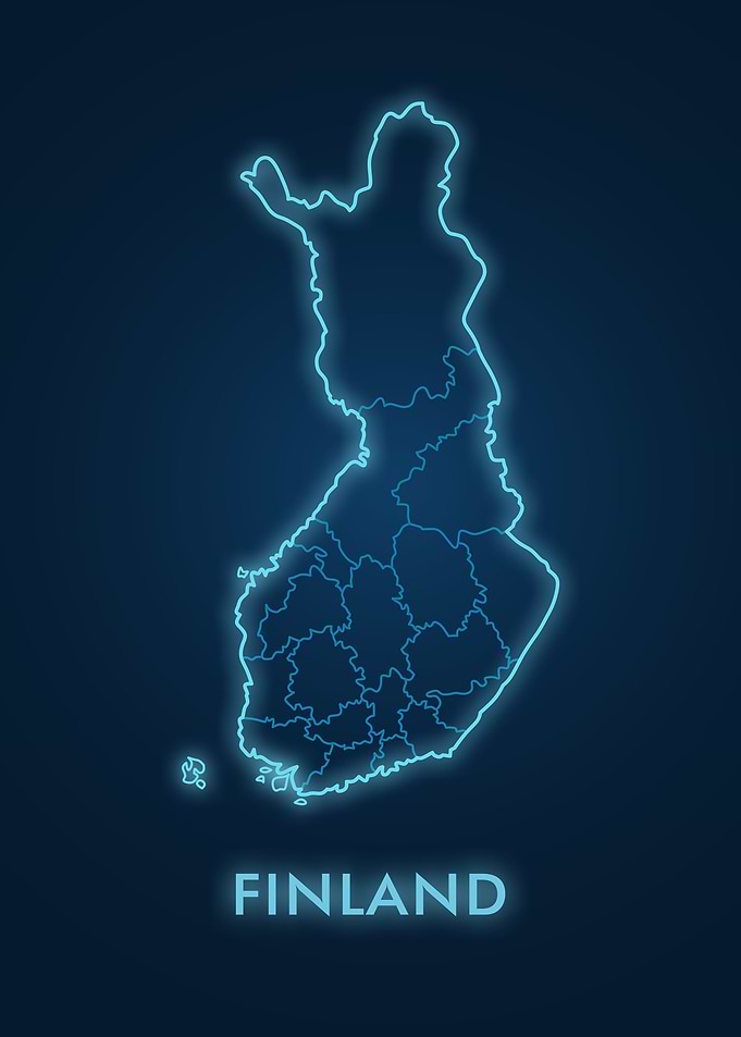 Finland Map Neon Blue