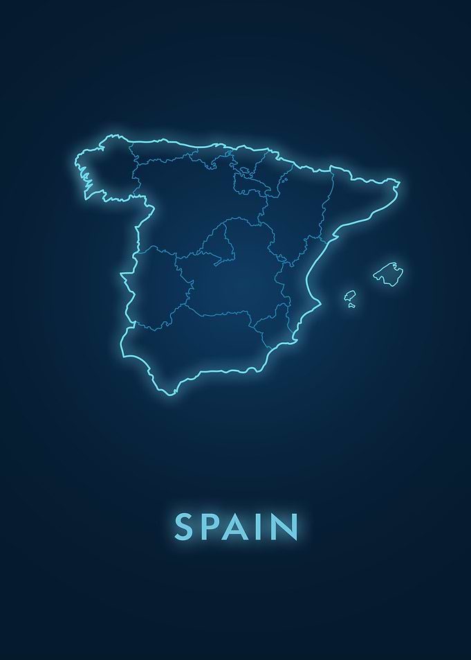 Neon blue map of Spain