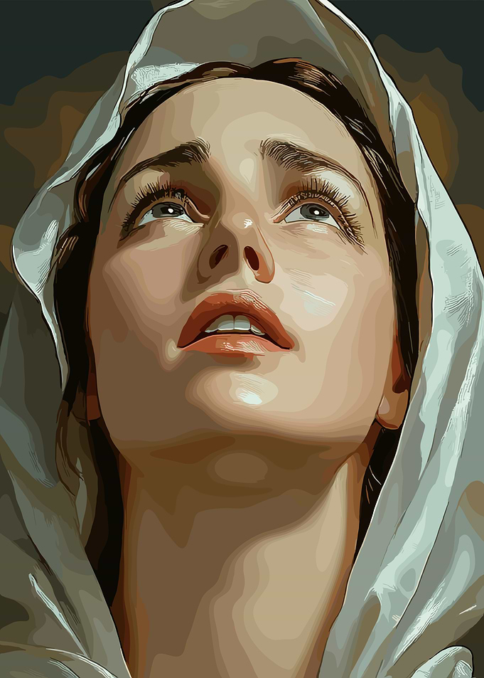 Woman Looking Upward with Head Covering