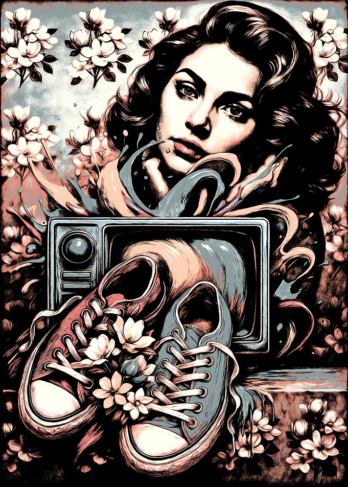 Retro Portrait with Shoes and Flowers