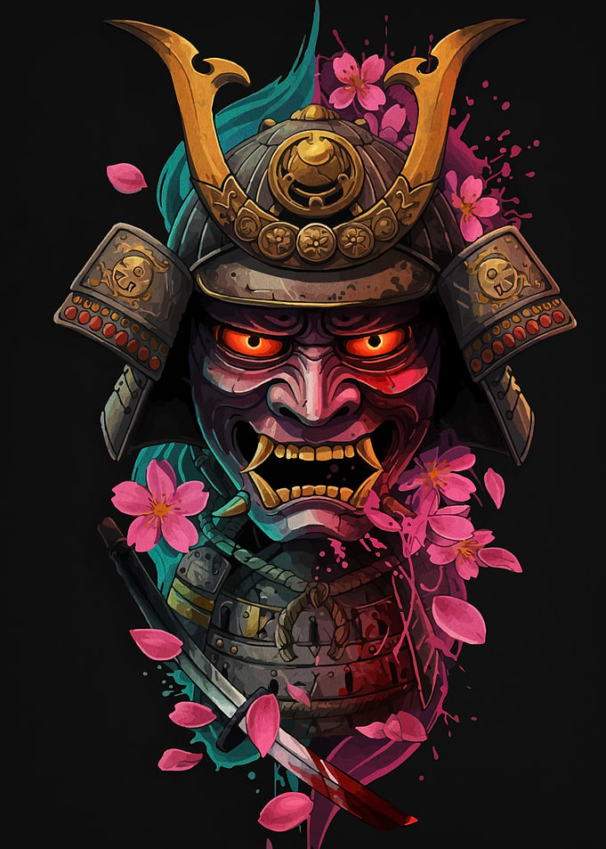 Samurai Mask with Cherry Blossoms