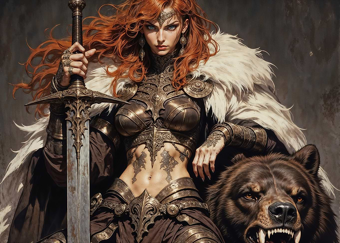 Red-haired Warrior with Bear and Sword
