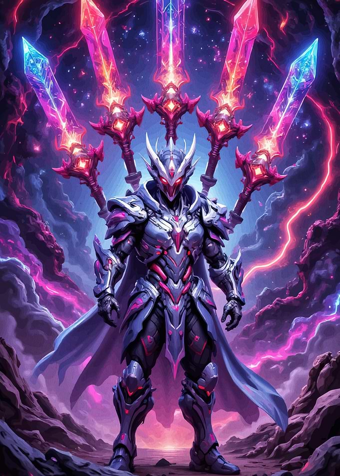Armored Warrior Glowing Swords