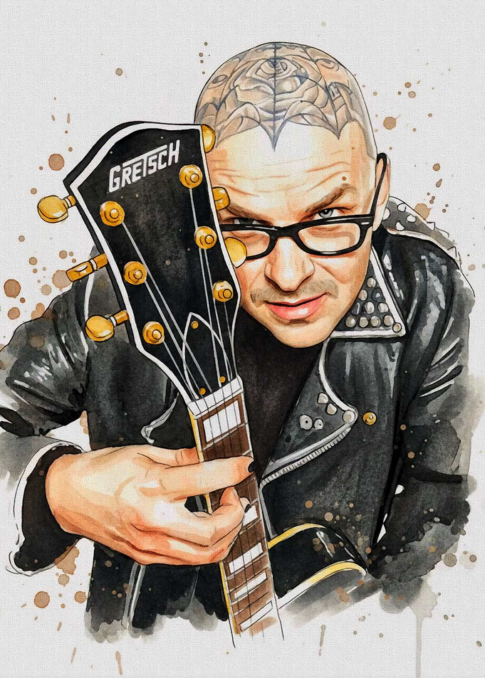 Man with Gretsch Guitar Watercolor Portrait