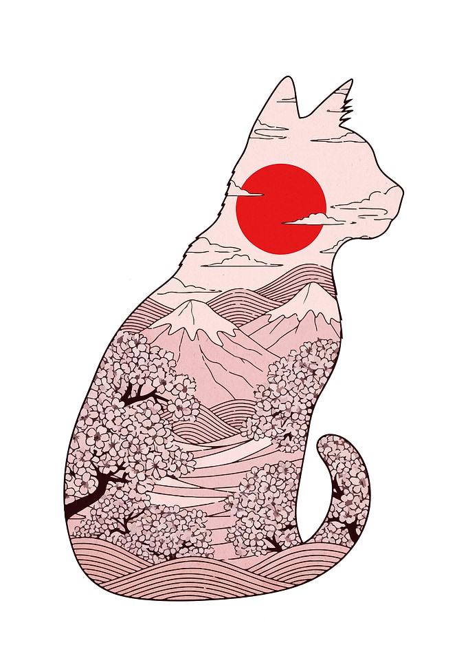 Japanese Cat Landscape