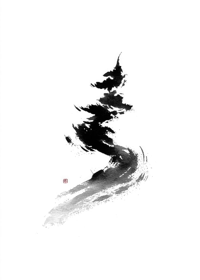 Ink Wash Painting of a Tree