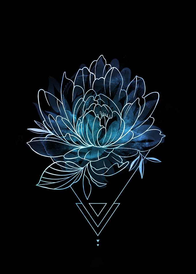 Blue Flower Geometric Design on Black