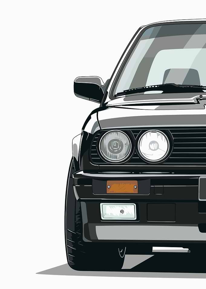 Black BMW E30 Front View