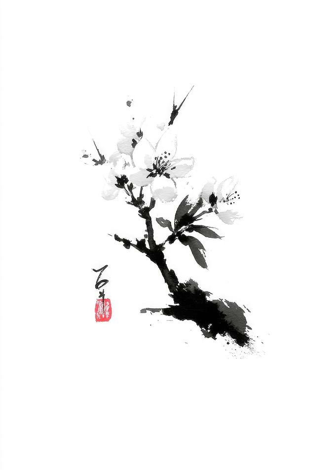 Cherry Blossom Sumi-e Painting