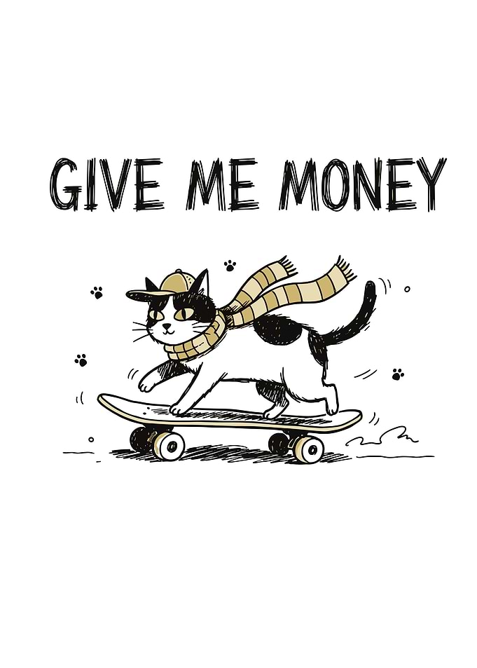 Cat on Skateboard: Give Me Money