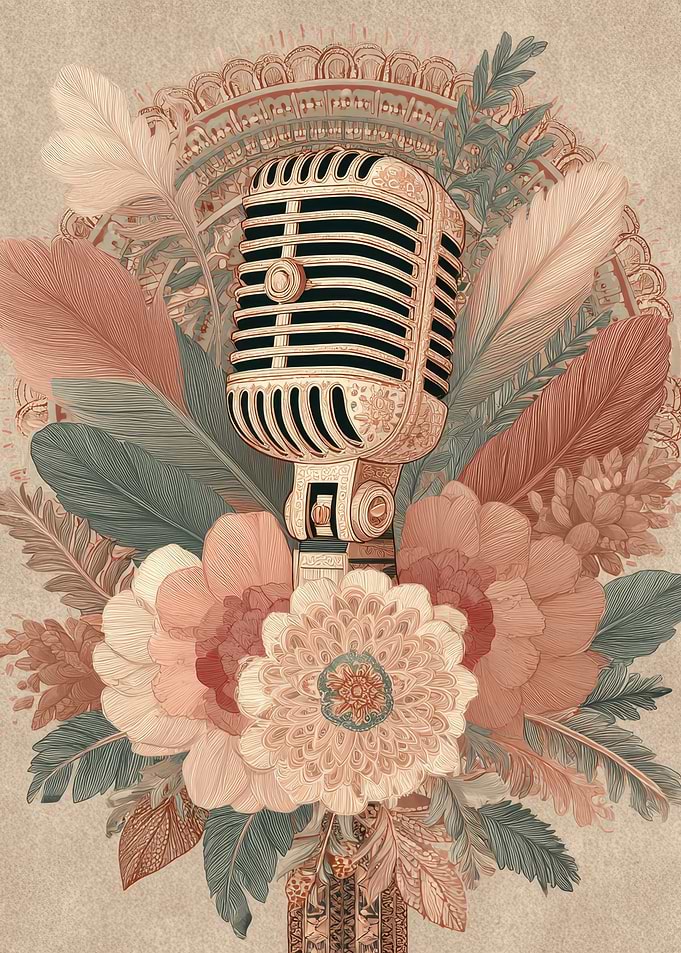 Vintage Microphone with Floral Arrangement
