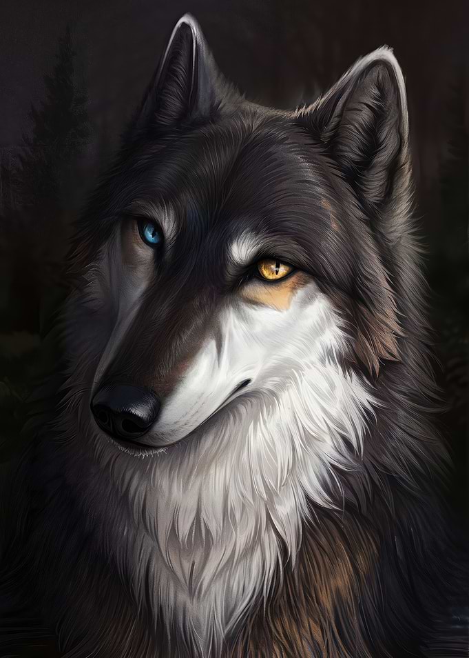 Heterochromatic Wolf Portrait