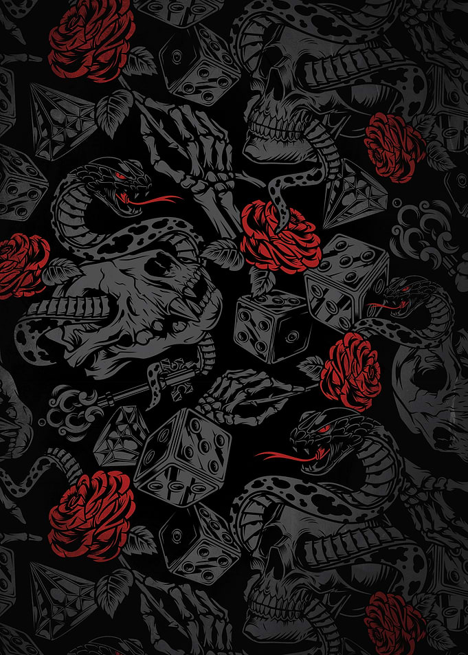 Skull, Snake, Rose, and Dice Pattern