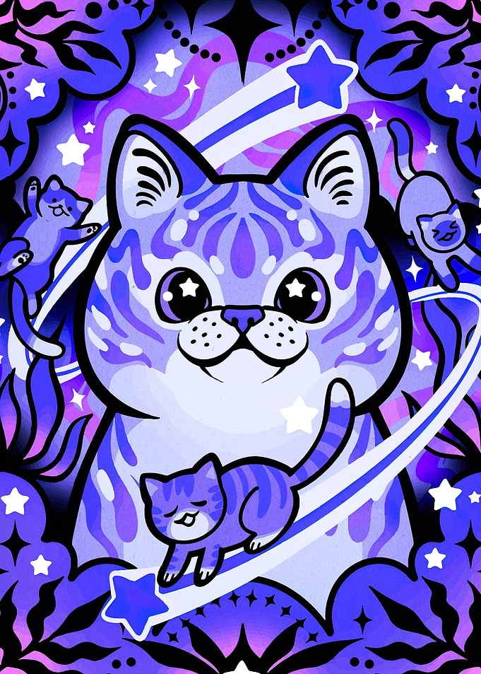 Cosmic Cats in Purple Hues