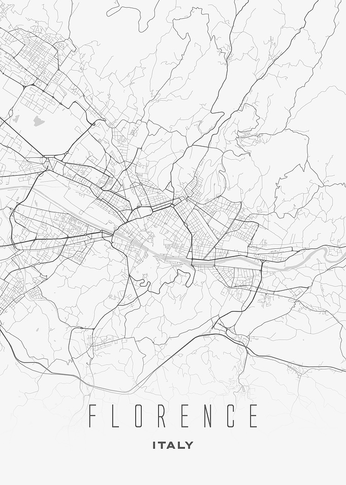Florence, Italy - Minimal Urban Streets Map Print