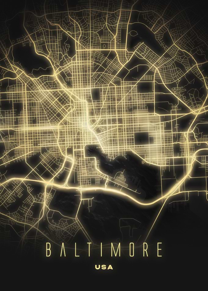 Baltimore, USA - Radiant City Map Art Poster