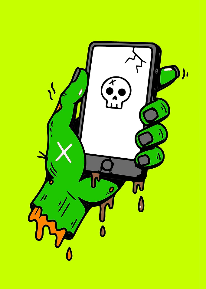 Zombie Hand Holding Broken Phone