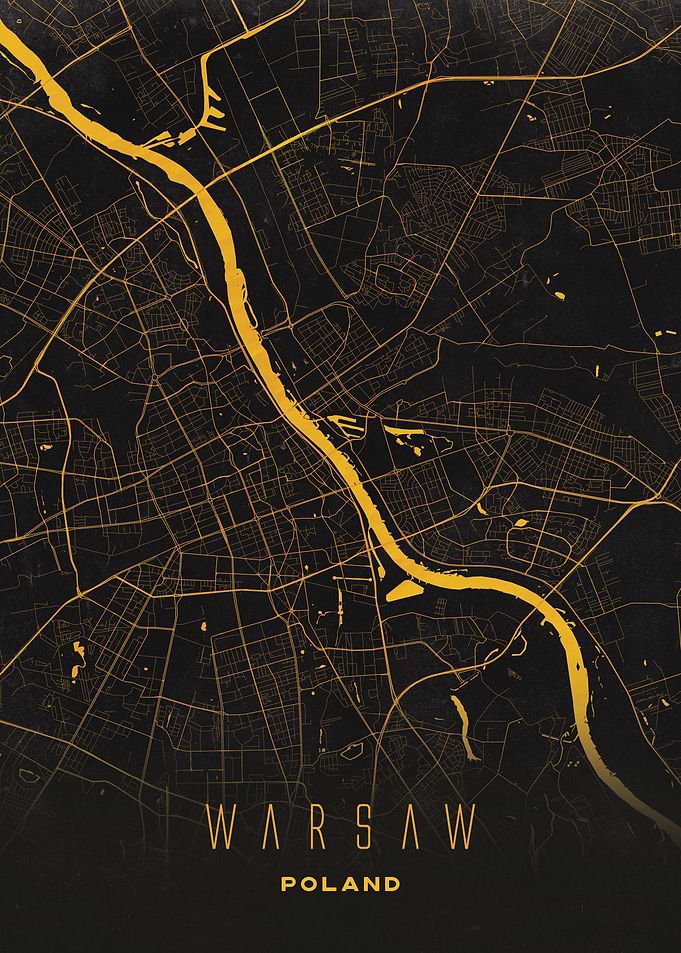Warsaw, Poland - Golden Vistula City Map Art Print
