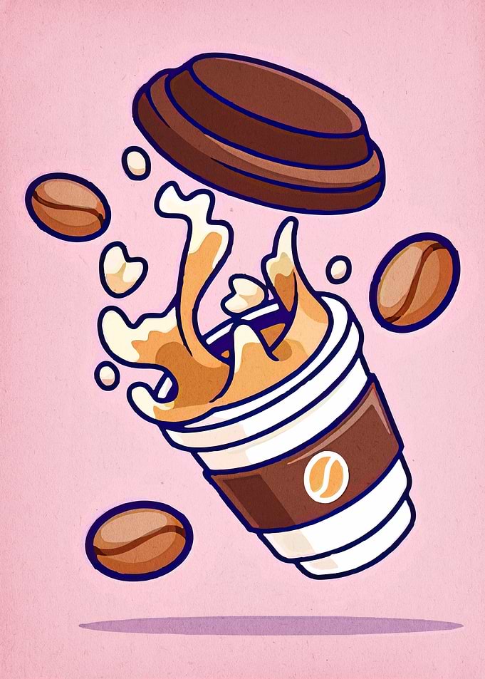 Coffee Splash Cartoon Illustration