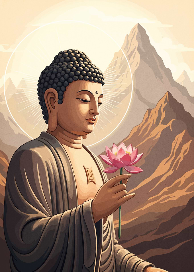Buddha Lotus Flower Mountains