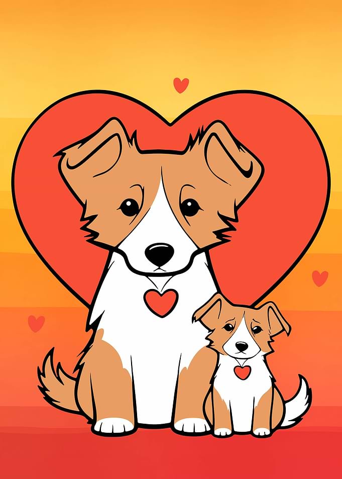 Cartoon Dogs with Heart Background