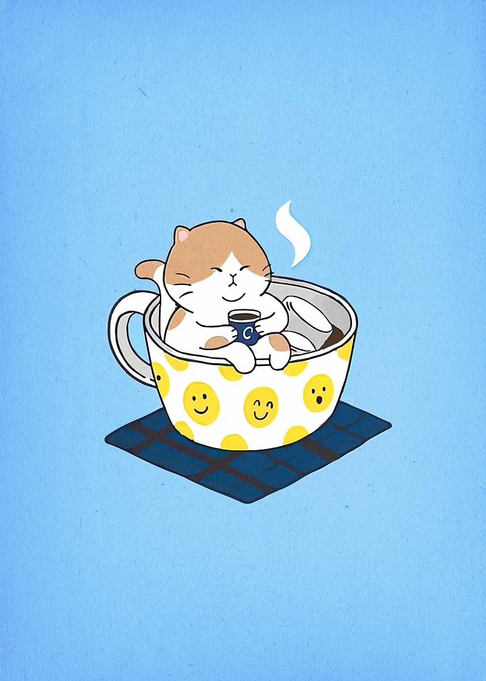 Cat in a cup drinking coffee