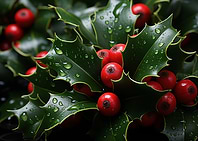 Holly Berries and Leaves with Water
