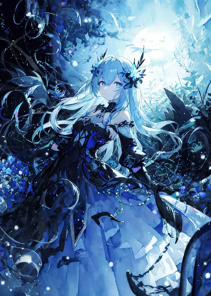 Anime Girl in Blue Forest