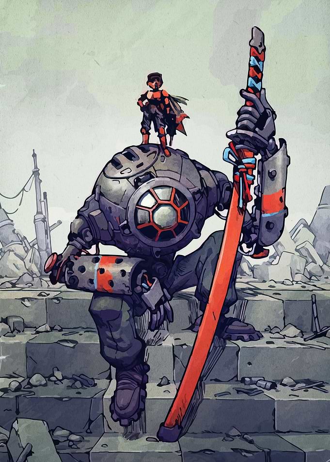 Boy and Robot with Sword
