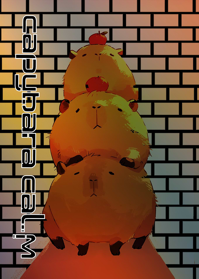 Stacked Capybaras with Apples Illustration