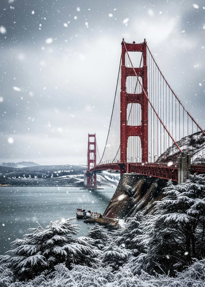 Golden Gate Bridge in Winter Snow
