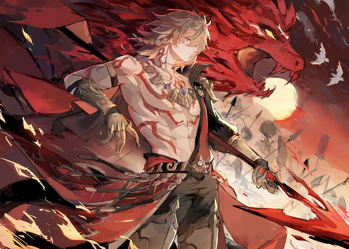 Anime Warrior with Dragon and Spear