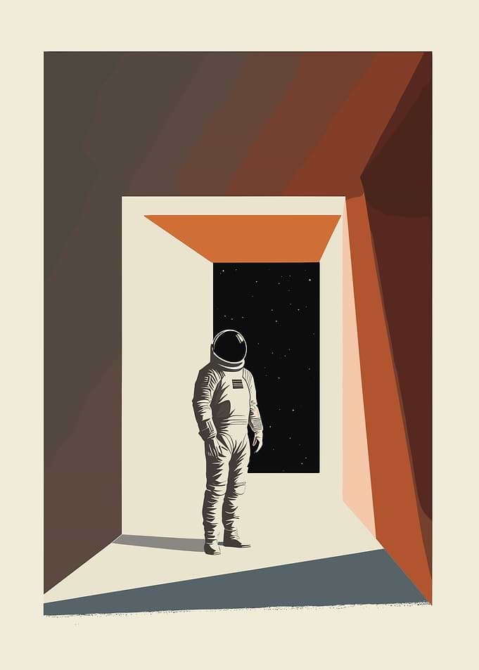 Astronaut in doorway to space