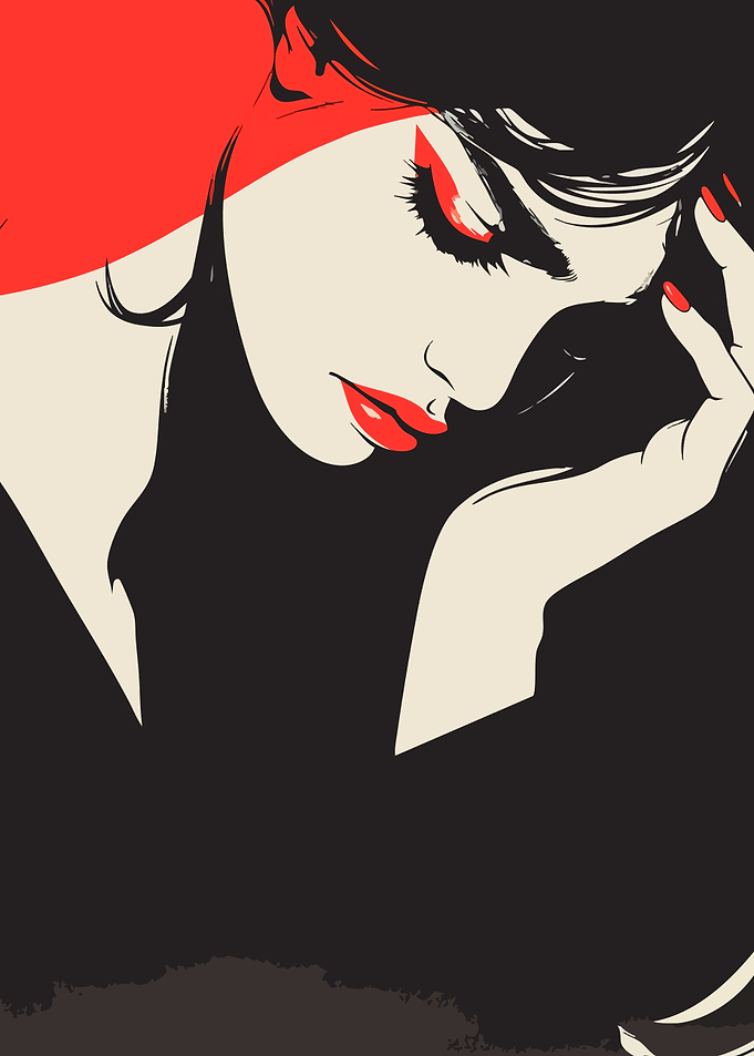 Woman in Thought Minimalist Art Illustration