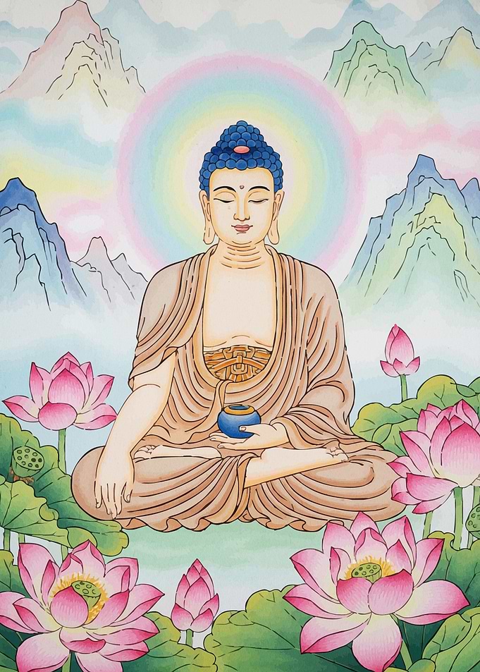 Buddha Lotus Flowers Mountains