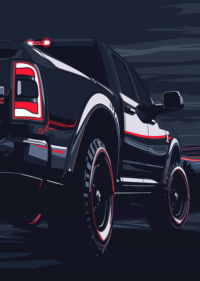 Black Truck Illustration with Red Accents